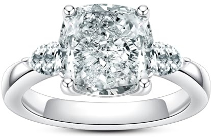 Gobaalele Cubic Zirconia Engagement Ring 3CT Cushion Cut 3 Three Stones CZ Wedding Ring 5A Grade Simulated Diamond Promise Anniversary Ring for Women Size9.0