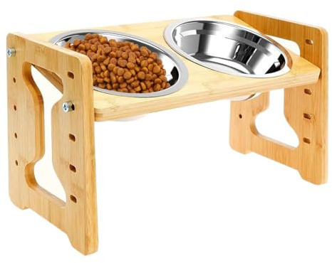 Hundefutternapf Erhöht, 15 Grad Schräge Erhöhter Hundenapf, Doppelter Edelstahl Anti-Schling Napf Mit Höhenverstellbarem Holzgestell Für Futter Und Wasser
