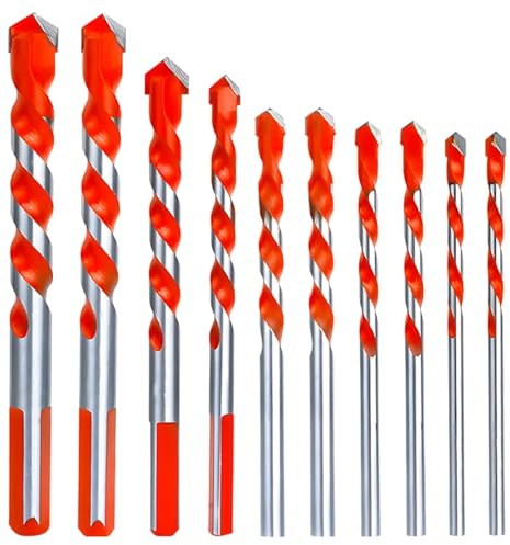 10 PCS Tile Drill Bits, for Porcelain Ceramic Tile Concrete Brick and Wood Multiple Materials of Masonry Drill Bits Set, Drills Bit for Brick Wall Drills Bit Sets Masonry Shockproof