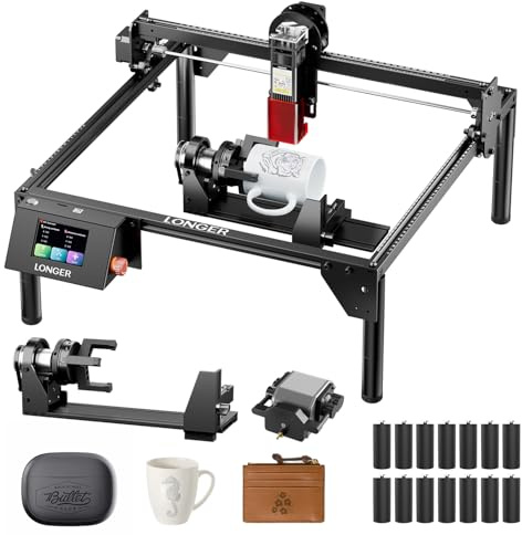 LONGER Ray5 Lasergravurmaschine Set, mit Air Assist Stützfüßen & Klemme, für Holz, Metall & Glas DIY CNC Gravur, 10W, 400 × 400 mm Arbeitsbereich