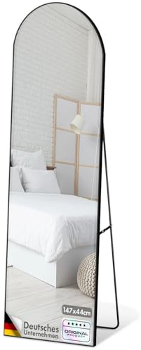 Madison - Specchio da appoggio a pavimento, appoggiato a parete o da parete, telaio in lega di alluminio nero, vetro temperato con pellicola di sicurezza, per camera da letto, soggiorno, spogliatoio