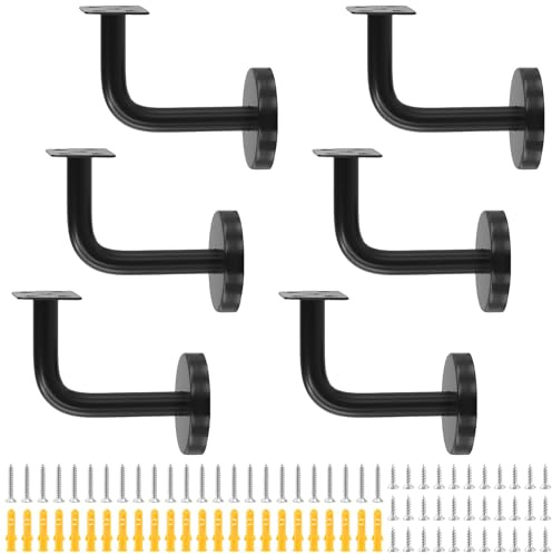 6 Stück Handlaufhalter Schwarz, 60x80 mm Flache Edelstahl-Wandhalterung | für Treppen und Innenräume, Treppengeländer Halterung mit Montagematerial