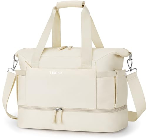 ETRONIK New Ryanair Cabin Bags 40x30x20, 24L Water-Resistant Travel Bag with Shoe Compartment, Carry-on Gym Bag with Wet Pocket, Underseat Hand Luggage Holdall Bag for Hospital Overnight Weekend Beige