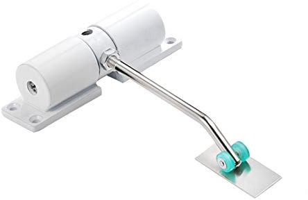 Chiudiporta idraulico silenzioso, tampone invisibile automatico per uso domestico, design compatto, facile installazione, finitura bianca, ideale per porte interne piccoli spazi.