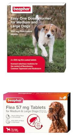 Beaphar |1 x Easy One Dose Worming Tablets + 1 x Flea Tablets |For Medium & Large Dogs (11 - 20kg)