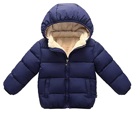 OBiQuzz Giacca trapuntata per bambino: piumino imbottito in pile, giacca invernale calda, in tinta unita, con chiusura lampo, antivento, per attività all'aria aperta, per tutti i giorni, Blu marino