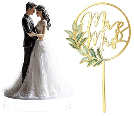 2Pcs Wedding Cake Topper Set, 2D Acrylic Bride Groom & Mr Mrs | Acrylic, for Wedding Engagement Anniversary Party Elegant Cakes Decorations