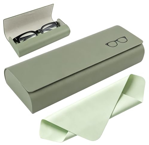 Funda Gafas de Sol para Mujeres y Hombres, Estuche Rígido de Verde de Gama Alta para Gafas, Incluye Paño Limpiador de Microfibra