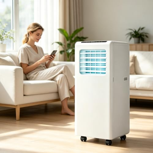 Aire acondicionado portátil, unidad de 14000 BTU que enfría hasta 40 m², silencioso, con deshumidificador, control remoto y temporizador de 24 horas para dormitorio, oficina o autocaravana. 4100BTU