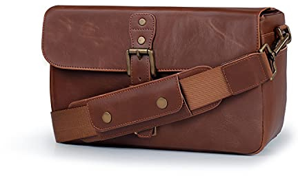 MegaGear MG1526 Kameratasche - Kuriertasche aus Leder für Spiegellose, Sofortbild - und DSLR Kameras - Hellbraun