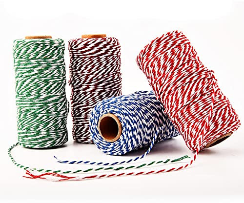 Jalan Corda di Cotone, 400M Durevole Baker's spago Artigianale in Cotone Natalizio Decorativo spago per Fai da Te Giardino Cucina Cottura Confezioni Regalo Colore Misto
