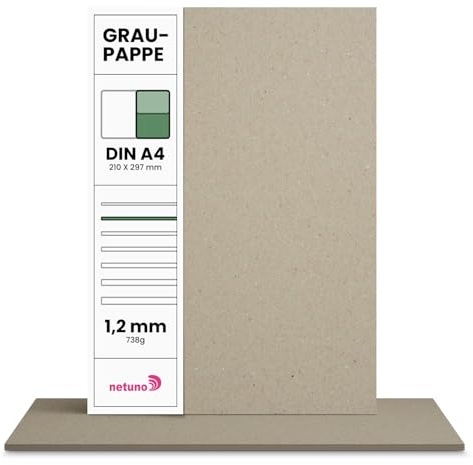 Netuno 20 x grå kartong DIN A4 21 x 29,7 cm 738 g gråpapp 1,2 mm bokbindningskartong A4 för hantverk kalenderdesign kort bildram inbjudningar