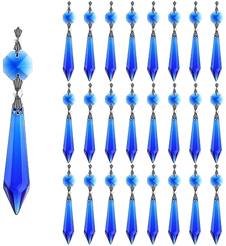 HDCRYSTALGIFTS 25 Blaue Kronleuchter Kristalle Ersatz Kronleuchter Eiszapfen Kristall Prismen Kristall Tropfen Prismen