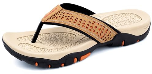 ChayChax Men’s Flip Flops Arch Support Sport Thong Sandals Non Slip Outdoor Beach Walking Slippers,Khaki,8.5 UK