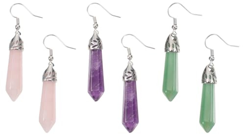 Holibanna 3Paires Boucles Oreilles Hexagonales Bijoux Décoratifs pour Femmes Pendantes Élégantes et Quartz Rose Aventurine Verte
