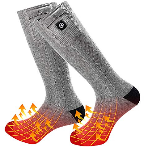 7.4V 2200MAH Heated Socks, Electric Rechargeable Battery Heating Socks for Men Women, Winter Sports Ski Hunting Camping Hiking Climbing Riding Motorcycle Warm Cotton Foot Warmer (Grey, XL)