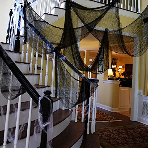 Yunfan 355 x 79 Halloween Creepy Cloth + Spider Web Halloween Decorations Outdoor Indoor Party Yard Spooky Backdrops Decor Supplies for Garden,Doorways,Haunted House,Windows,Home