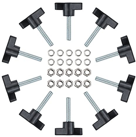 INCREWAY Thumb Screw, 10PCS M6 x 30mm Male Thread knurled Screws Durable Slotted T-Shaped Thumb Screws with Nut Washer