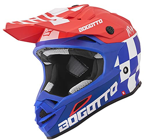 Bogotto V328 Xadrez Carbon Motocross Helm, blau/rot/weiß, M