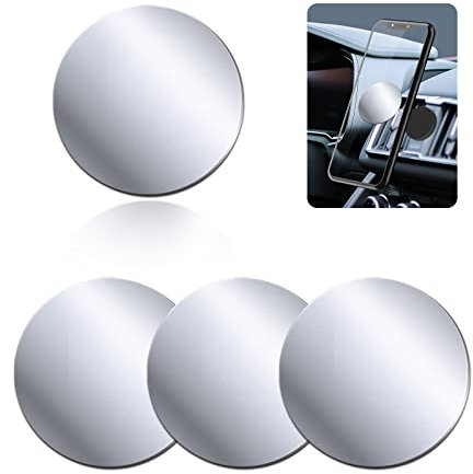 Rouclo Set di 4 piastre in metallo autoadesive con adesivo per magnete da auto, supporto per cellulare da auto, molto sottile, per cellulare e tablet, colore argento