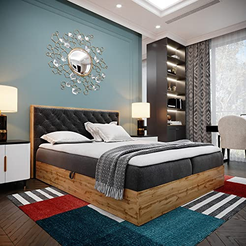 Furnistar Boxspringbett LOFT 3-160x200cm Schwarz. Doppelbett mit Bonellmatratze, Bettkasten, Topper, Kopfteil.