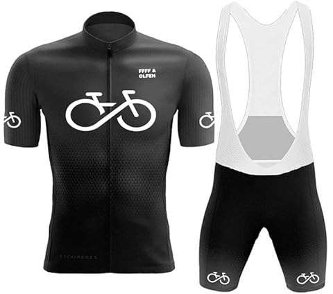 Herren Radtrikot Set Fahrrad Kurzarm Set mit 9D gepolsterten Trägerhosen MTB Rennrad fahrradtrikot Fahrrad Shirts Bib Atmungsaktiv Schnell Trocknend für Radfahren MTB Jogging (Schwarz B,XXL)