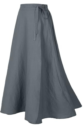 Mingyuezai Womens Wrap Skirt Ankle-Length Vintage Linen Skirts(Z2973BU,L)