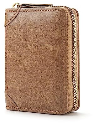 FACATH Kartenetui mit Münzfach - Kreditkartenetui aus Leder mit viel Platz für bis zu 20 Karten - Geldbörse für Damen und Herren mit RFID NFC Schutz (Khaki)