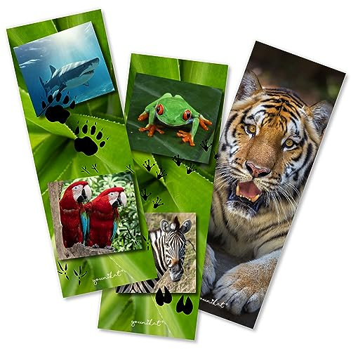 younikat 12er Set Lesezeichen Wildlife Tier Motive für Mädchen Jungs-dv1254 | Wildlife-Lesezeichen aus 350 g/m² Offsetpapier, 3 Tier-Motive für Bücher, Schule und den Alltag