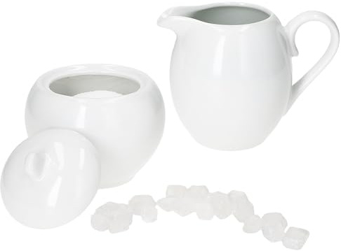 MamboCat Tommy 2tlg. Set Milchkännchen & Zuckerdose I aus weißem Porzellan I Sahne-Kanne, Gießer für Kondensmilch, Dose mit Deckel für Würfelzucker I Elegantes Kaffee-Zubehör