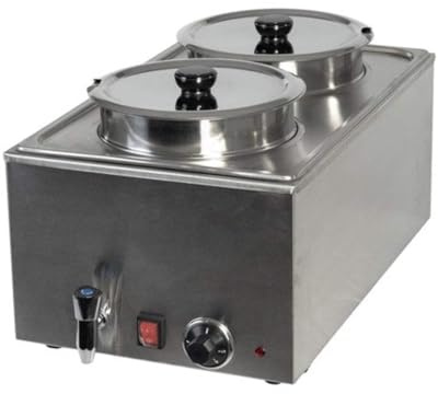 Quattro Twin Pot Round Bain Marie With Drain Tap. Countertop Bain Marie For Any Catering Or Takeaway Establishment. Large Pots, Ideal For Gravy, Curry, Mushy Peas, Beans & Much More.