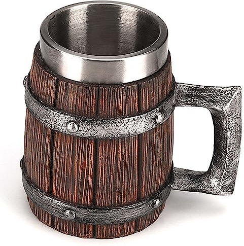 PiWine Bierkrug-Set, personalisierter fassförmiger Bierkrug mit Henkel, handgefertigter 600-ml-Weinkrug, Vintage-Edelstahlbecher-Ⅳ-600 ml (Color : B)