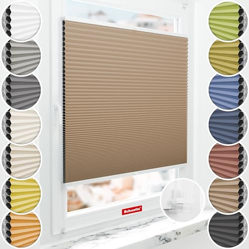 Schuette® Wabenplissee ohne Bohren ● Blackout x Honey ● Maple Wood (Braun) ● 25x80cm (Breite x Höhe) ● Suprafix Klemmhalter Incognito X ● 60 Sekunden Montage