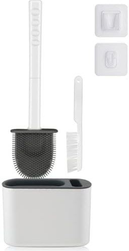 METODIM Brosse WC Silicone, Brosse Toilette Kit avec Brosse à Joints, Antibactérienne, Balayette WC Montage Mural ou au Sol, Brosse pour Le Nettoyage de Salle de Bain, Brosse de Toilette