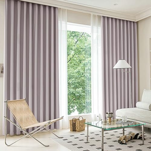 Whoiy Lila Vorhänge Verdunkelnd Jacquard mit Ösen 2 Stück, Fenster Gardiene Vorhang Chenille Moderne Einfarbig Wohnzimmer Verdunklungsgardine, 138x107 cm