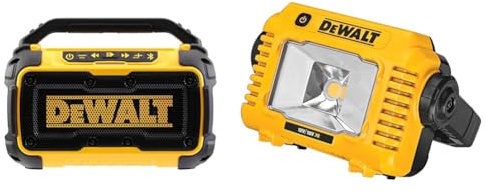 DEWALT DCR011-xj Bluetooth® Speaker 10.8-54V Li-ion Bare Unit, Yellow & DCL077 Battery-Powered Construction Light 2000 Lumen Building Site Light Bulb 3 Level Light Strength Setting