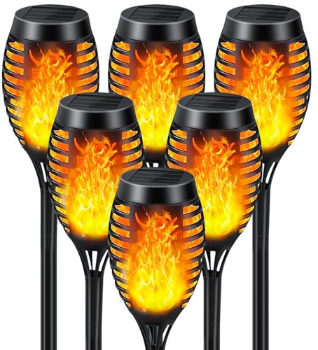 Solar Lights Outdoor 6 Pack, Solar Torch Light with Flickering Flame, Waterproof Pathway Lights, Decoration Lighting for Garden Yard Patio Pathway Driveway, Auto On/Off