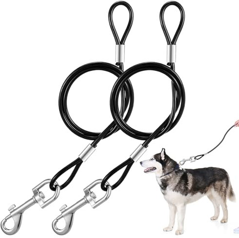 Andibro 2 Stück Kausichere Hundeleine, 66cm/26in Hundekette Leine Bissfest,Hausleine für Hunde mit Beschichtetem Stahlkabel Gepolstertem Griff Kettenleine für Große Kleine Hunde Training