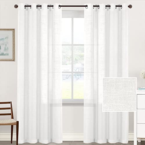 Tenger Home 2 Piezas Cortinas de Voile para salón Cortinas Salon ortinas de Lino con Ojales Cortinas y Visillos, Translucidas Visillos para Ventanas Habitacion, Visillos Salón (Blanco, 140 x 145 cm)