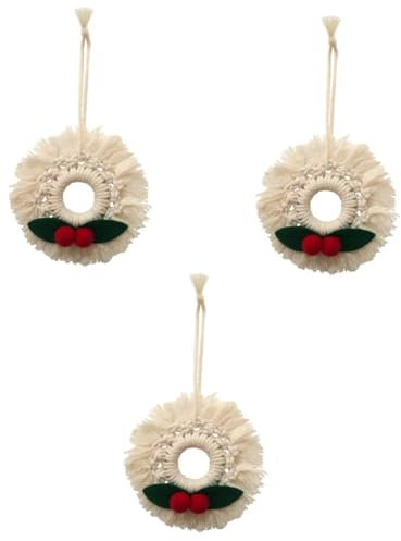 Warmhm 3st Geflochtener Weihnachtskranz Makramee-weihnachtskranz Boho-Girlande Makramee-weihnachtsschmuck Boho-Dekorationen Haushaltsdekoration Christbaumschmuck Feiertagskränze Baumwolle