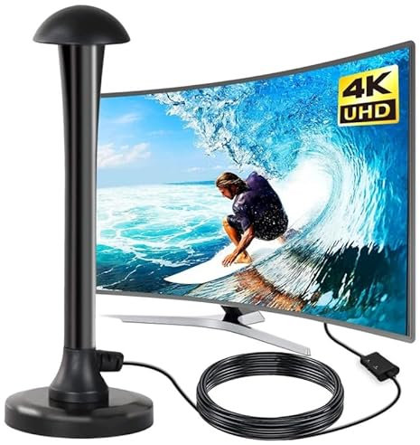 Antenne TV Intérieur Puissante TNT HD，Antenne TV Exterieure Puissante avec Base Magnétique, Réception Longue TNT avec Signal 4k 1080P