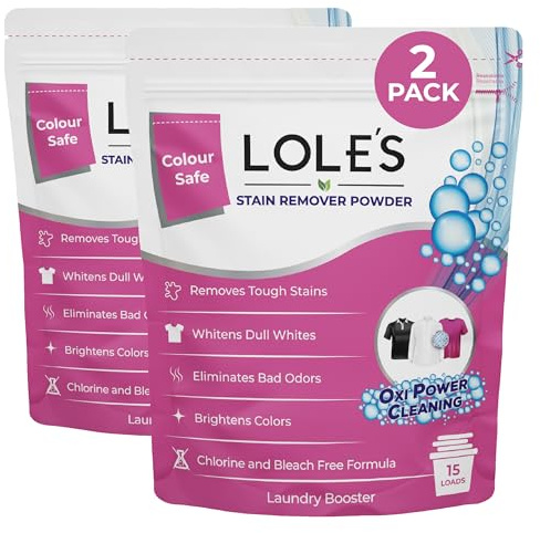 LOLE'S Fleckenentferner-Pulver für Kleidung & Wäsche – Mineralbasiertes Sauerstoffbleichmittel – Waschverstärker mit Natriumpercarbonat, Sicher für Babykleidung – 2 x 750 g