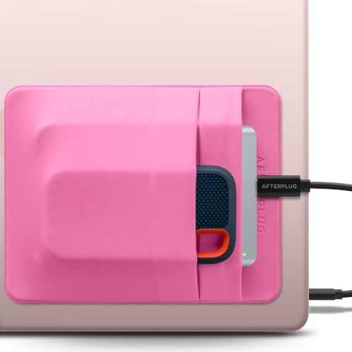Afterplug 2-Pocket SSD & Hard Drive Holder for Laptop, Reusable 3M Adhesive | Stick-On Sleeve for 2.5-Inch External HDDs & SSDs | 15 x 12 cm Pouch | Separate Pocket for Cables | Built-In Safety Strap