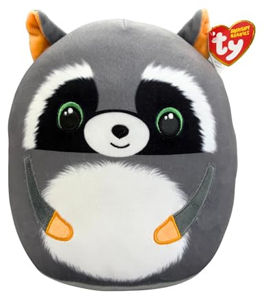 Ty Squishy Beanies - Sneaky il Procione, Morbido Cuscino di Peluche con Occhioni Verdi Glitter, Idea Regalo per Grandi e Piccini, Tutti da Collezionare, 22 cm