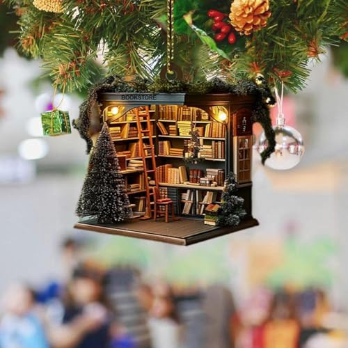 Weihnachtsbuchbaum-Ornament, Heute 2024 Weihnachtsbaum-Form Bücherregal-Anhänger, Acryl-Bücher gestapelt Ornament, Weihnachtsbuchwurm hängende Ornamente, Weihnachtsbibliothek Ornament Geschenke für