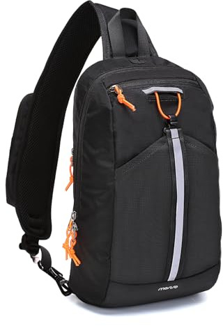 MOSISO Umhängetasche RFID Crossbody Sling Rucksack für Frauen Männer,Anti-Diebstahl Reise Wandern Daypack mit Front Mesh Tasche Ein Schulter Brusttasche,Schwarz