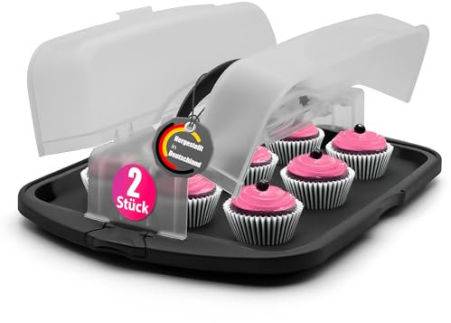 BigDean Kuchen Transportbox XL rechteckig in Anthrazit – Muffin Transportbox Made in Germany