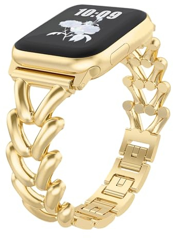 KeHowy Metall Armband für Apple Watch Armband 41mm/40mm/38mm/42mm, Elegant | für iWatch Series 11 42mm/10 42mm/9/8/7/6/5/4/3/2/1/SE/SE2/SE3, Damen Herren Metall Gliederarmband Ersatzarmband - Gold