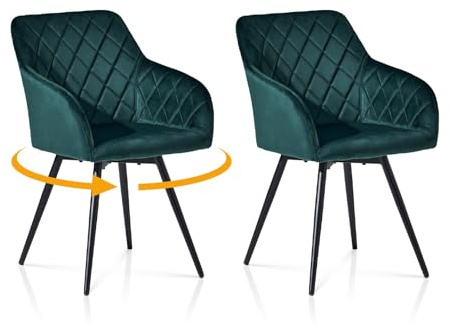 TUKAILAI Esszimmerstühle Drehbar 2er Set Samt, Grün | Drehstuhle Esszimmer, mit Armlehnen, Rückenlehne, Metallbeine,Küchenstuhle,für Wohnzimmer Küche Schlafzimmer
