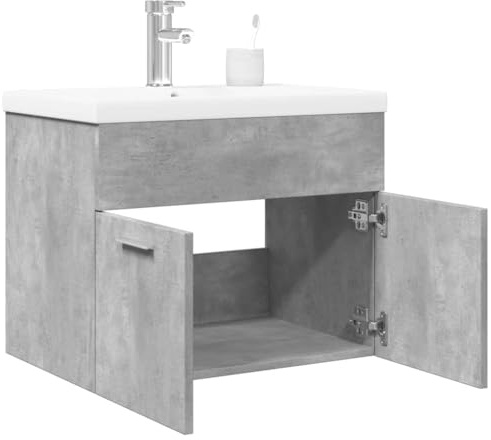 Festnight Mobile da Bagno con Lavabo Integrato Grigio Cemento #02, Mobili da Bagno, Mobile per Bagno, Mobiletto da Bagno, Mobile Bagno Salvaspazio, Mobiletto per Bagno